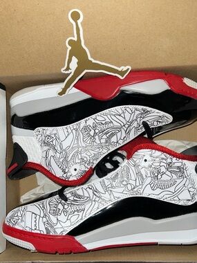 Jordan Dub Zero Kids Sneakers White Black Red & Graphic Print